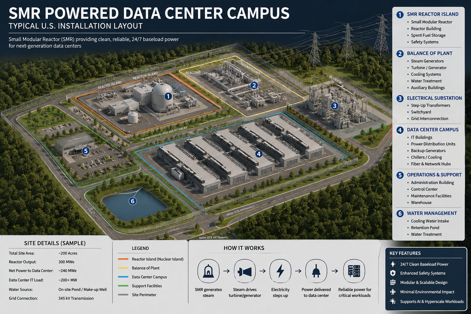 SMR Facility US Small Modular Reactor Site Diagram for Data Centers